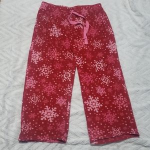 Womens L red pink snowflake fleece pajama pj pants